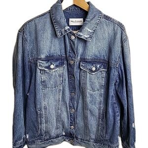 Wallflower Denim Jacket Womens XL Blue Distressed Jean‎ Trucker Coat Trendy